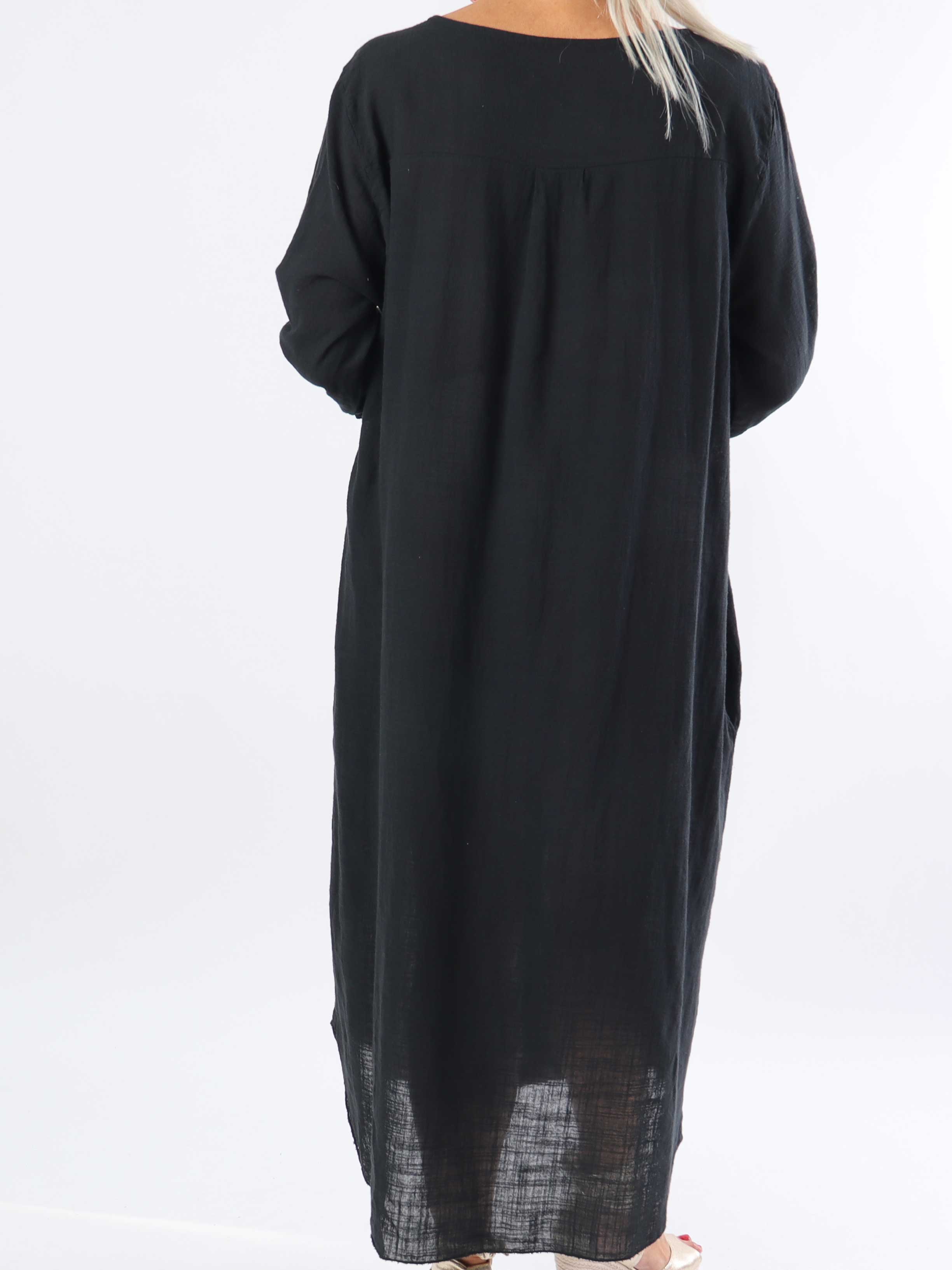 Arizona - Lang plus size bomuldskjole i hørlignende stof